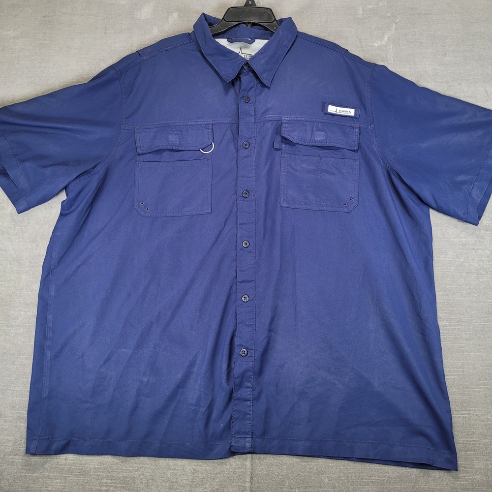 Habit Mens 3XL Blue Short Sleeve Fishing Shirt UPF 40 Solar Factor Ventilated